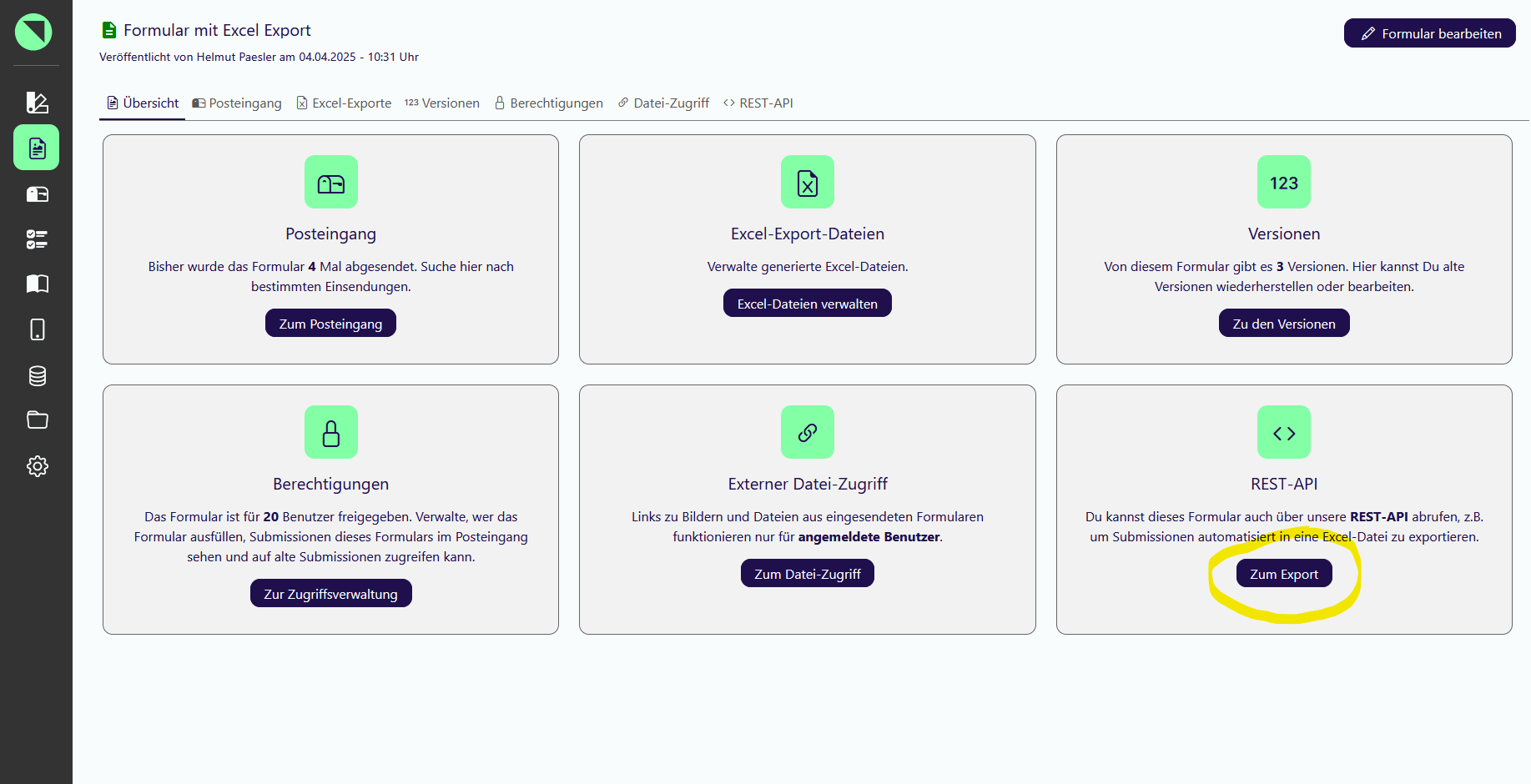Tab REST-API des Formulars mit dem Button Skript generieren