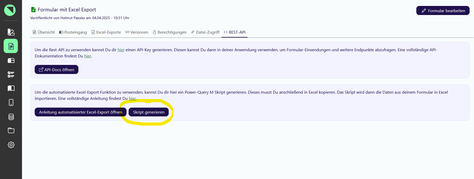Erzeugtes Power-Query-Skript mit Kopieren-Symbol zum Übernehmen in die Zwischenablage