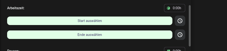 Baustein Arbeitszeit beim Ausfüllen in der App-Webansicht mit Von, Bis und Pausen