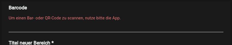Baustein Code-Scanner in der App-Webansicht mit dem Hinweis, zum Scannen die App zu nutzen