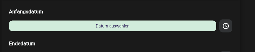Baustein Datum / Uhrzeit beim Ausfüllen in der App-Webansicht mit dem Button Datum auswählen und dem Symbol für das aktuelle Datum