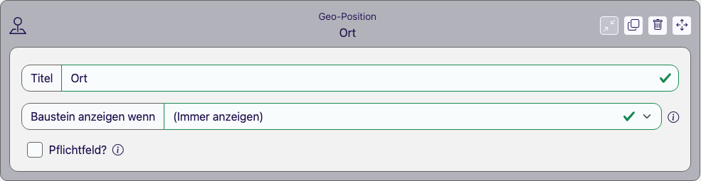 Baustein Geo-Position im Eigenschaften-Panel des Formular Designers