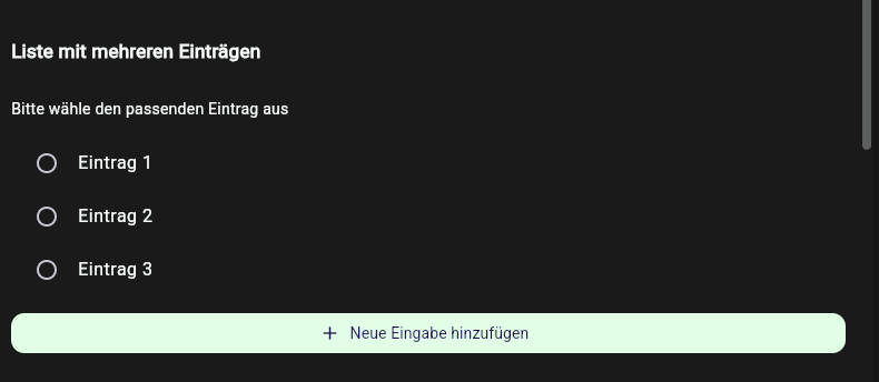 Baustein Listenauswahl beim Ausfüllen in der App-Webansicht