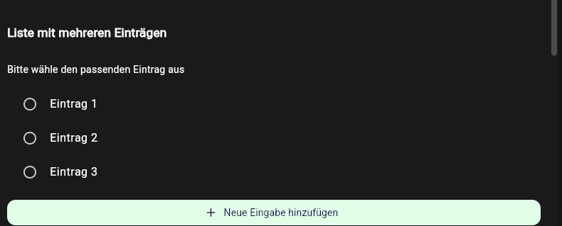 Baustein Listenauswahl beim Ausfüllen in der App-Webansicht
