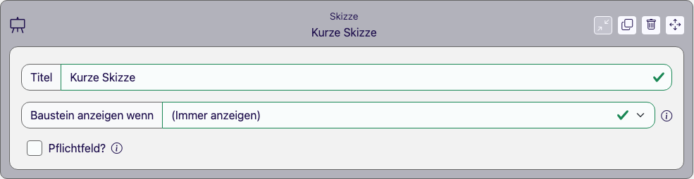 Baustein Skizze im Eigenschaften-Panel des Formular Designers