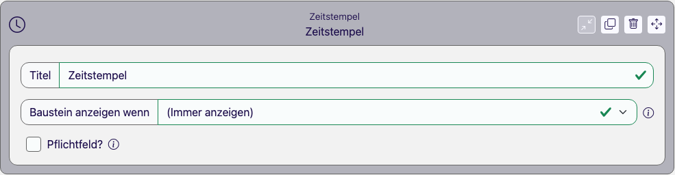 Baustein Zeitstempel im Eigenschaften-Panel des Formular Designers